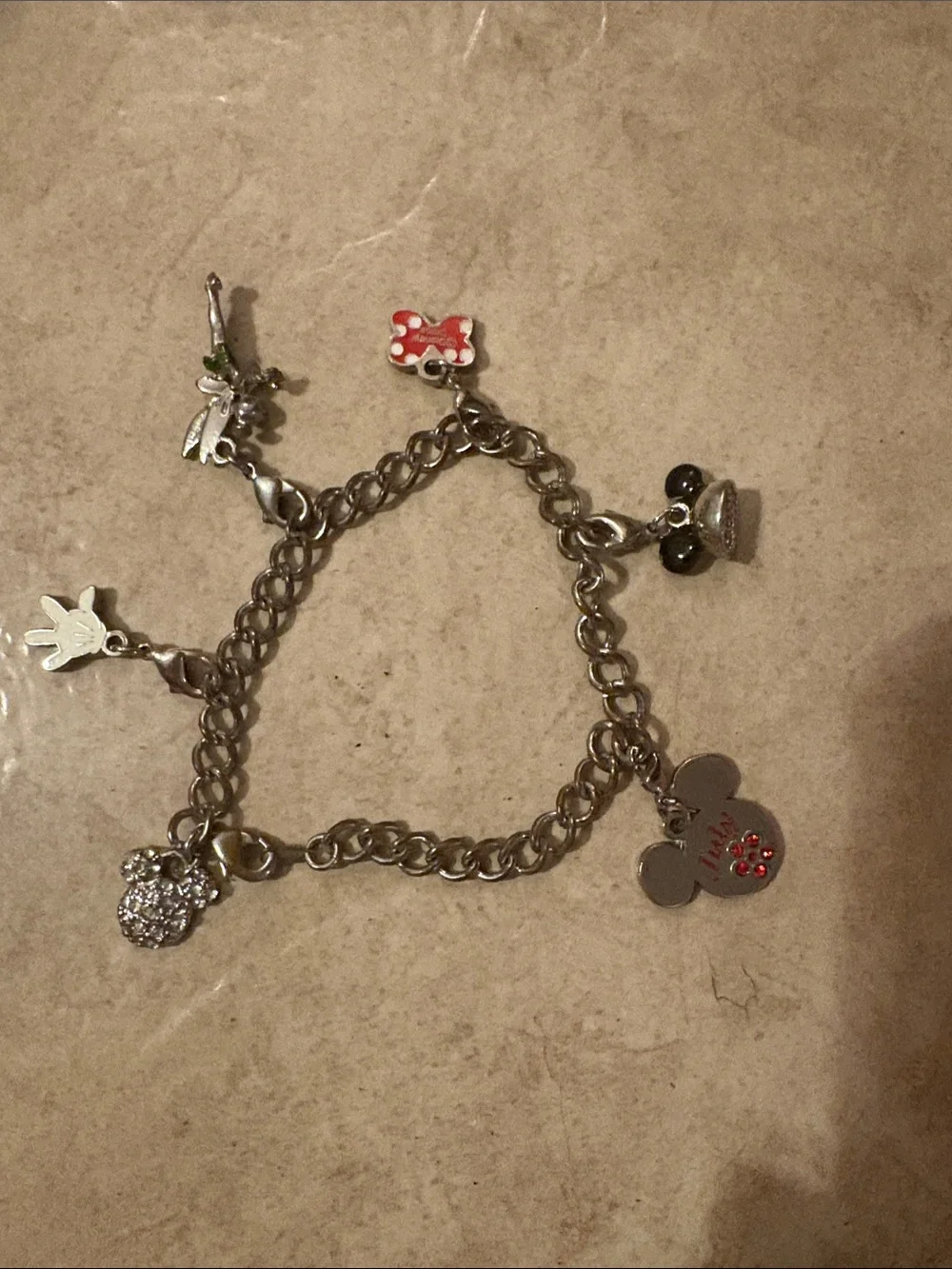 Kids Silver-Tone Charm Bracelet with Red Accents